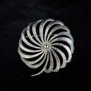 Vintage Monet Large Brushed Silver Spiral Flower Brooch Pin